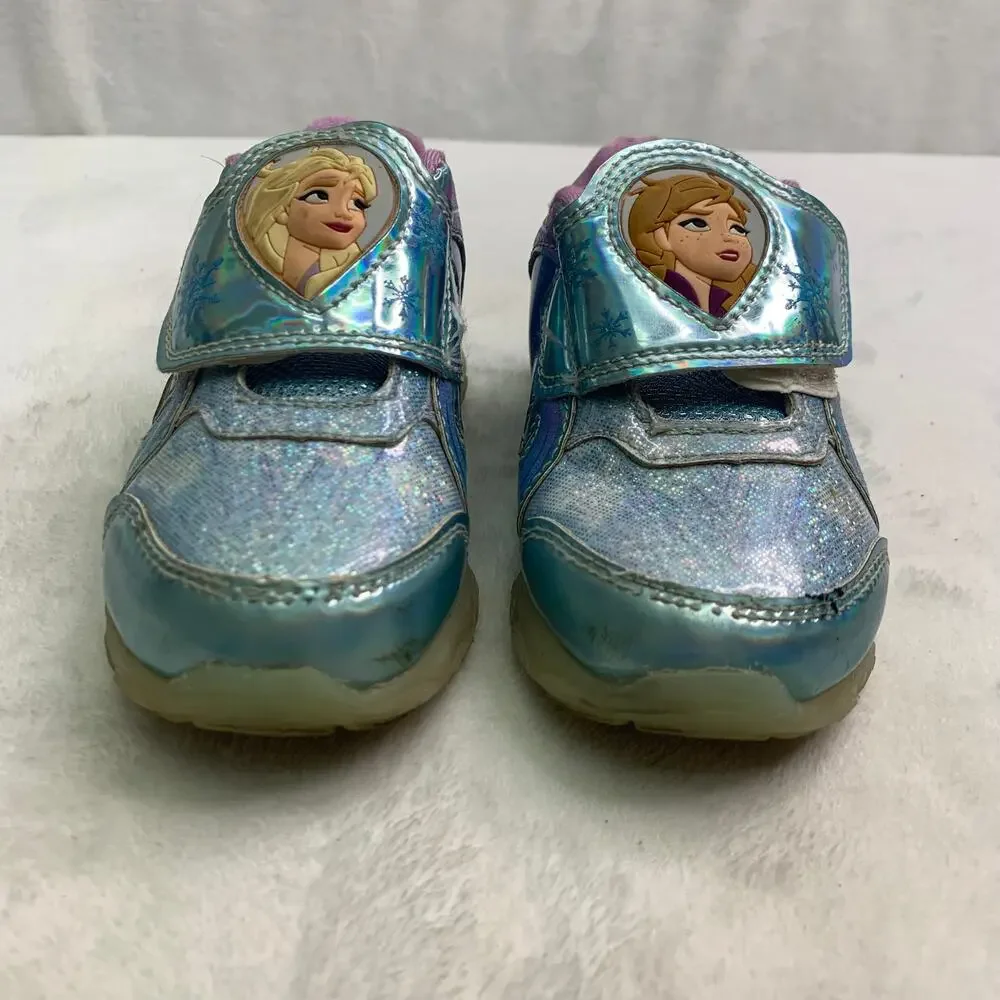 Disney Frozen Anna & Elsa Toddler Girls Sz 8 Shoes Shiny Snowflake Blue Sneakers